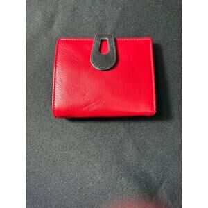 Red & Black Leather Wallet, Billfold, Card Slots, Snap Closed Change Purse